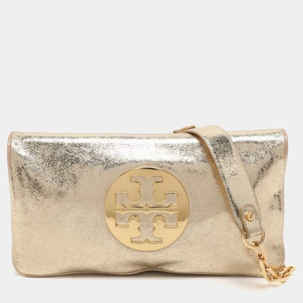 Tory Burch Gold Clutch with Signature Logo